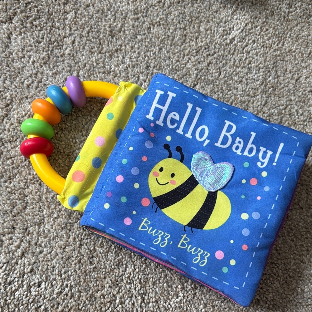 Colorful Soft Baby Book with Rattle Handle